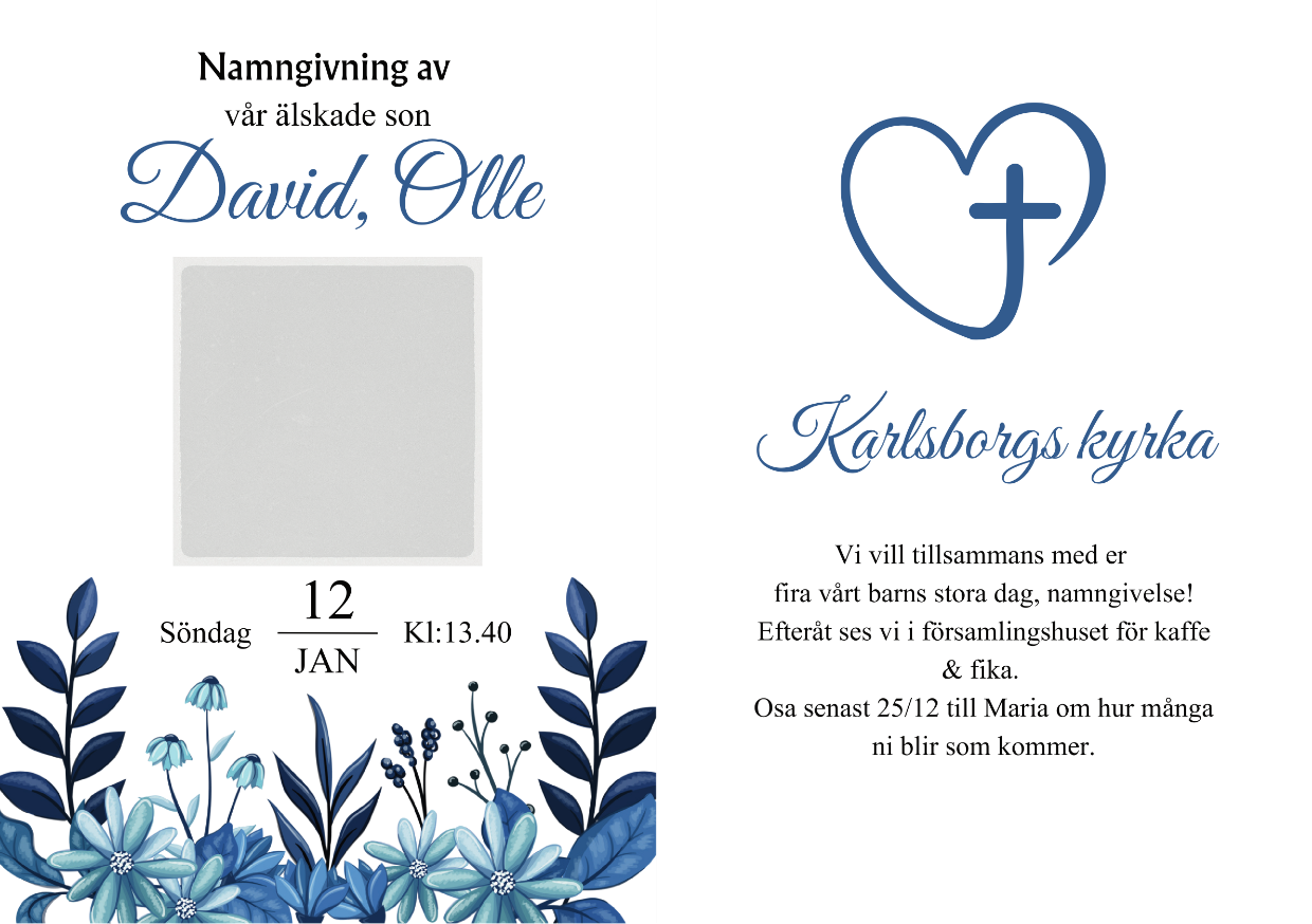 Invitation to a naming ceremony with your own photo & text - Lucas double-sided