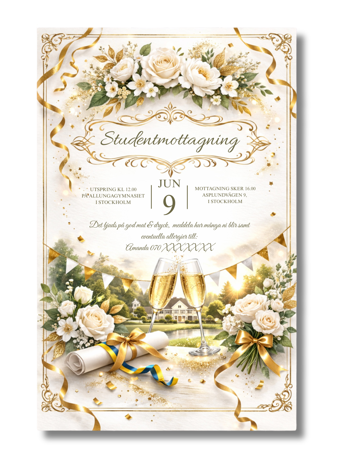 Studentmottagningskort Selma 105x148mm - Personlig inbjudan designa på färdig mall