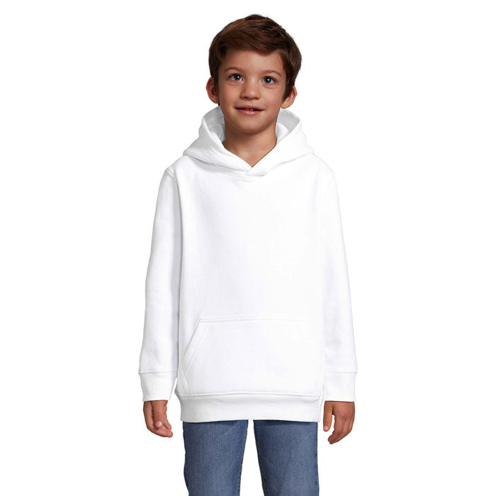 Bronx NYC barnhoodie – stort ryggtryck i turkost och vitt