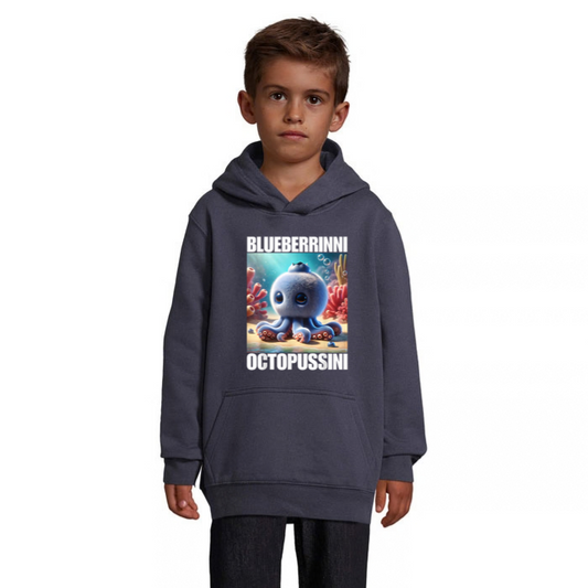Blueberrinni Octopussini barnhoodie med färgstarkt bläckfiskmotiv framtill