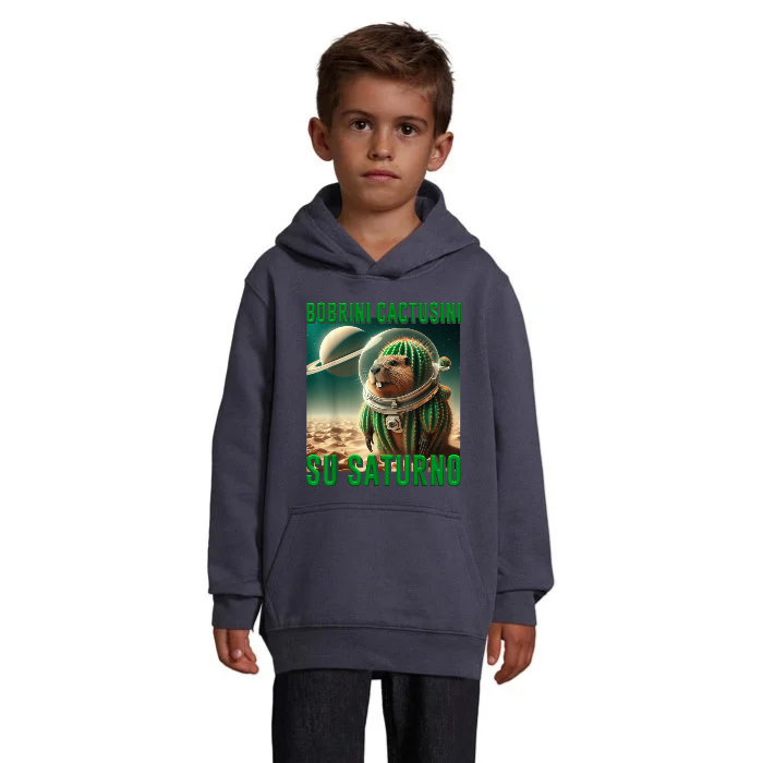 Bobrini Cactusini Su Saturno barnhoodie med färgstarkt rymdmotiv framtill