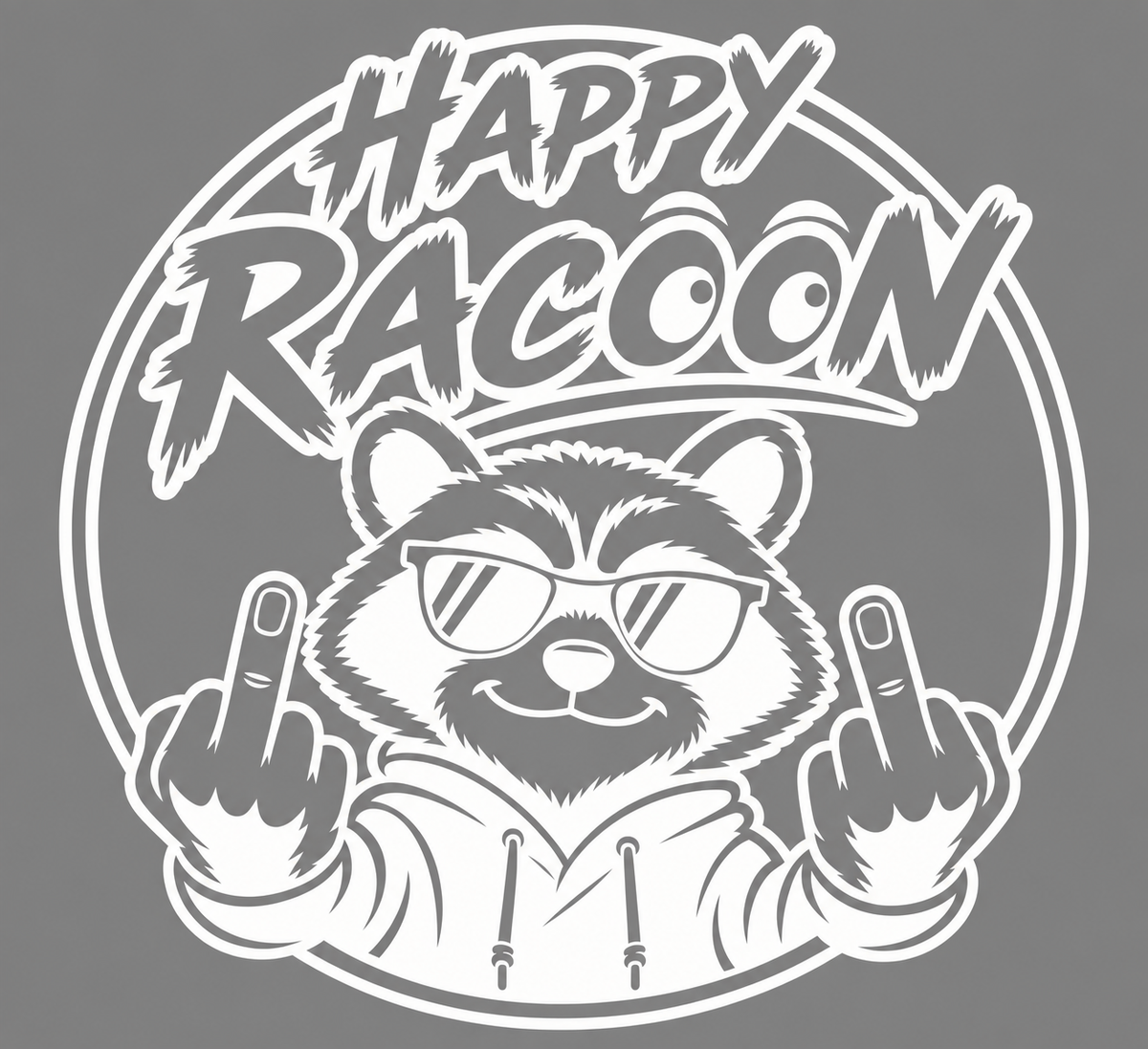 Happy Racoon – utskuren dekal med attityd