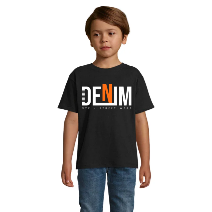 Denim NYC T-shirt barn – vitt och orange texttryck