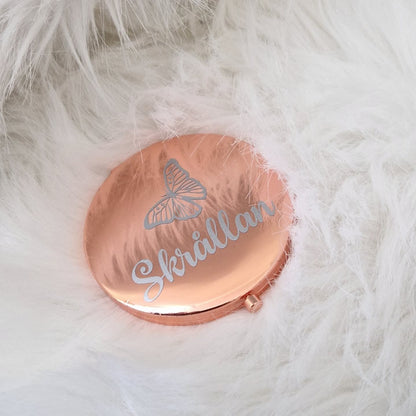 Kompakt sminkspegel med personligt namn, rostfritt stå