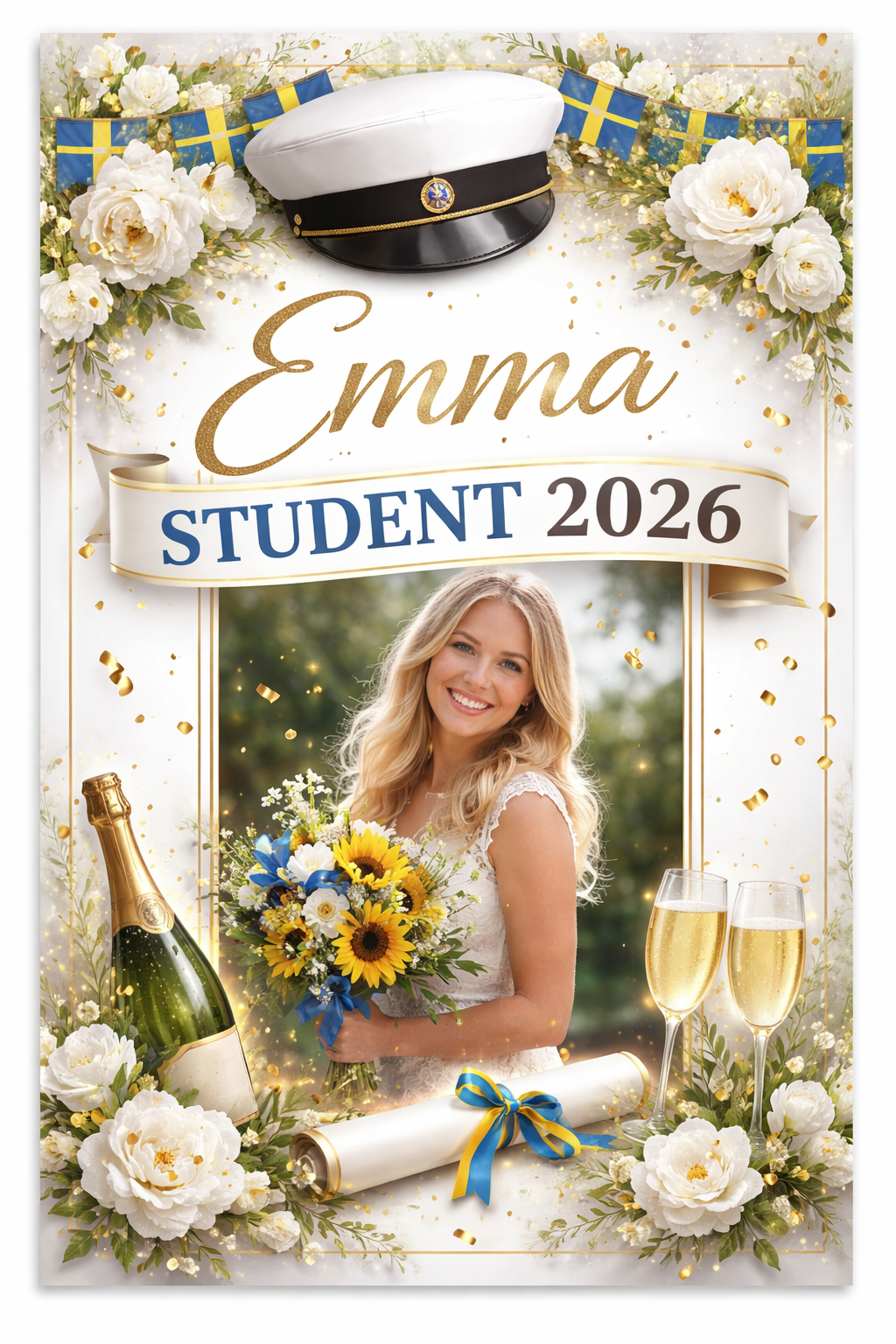 Studentskylt 50x70 - Pinne & Regnpåse medföljer - börjar tillverkas v.10