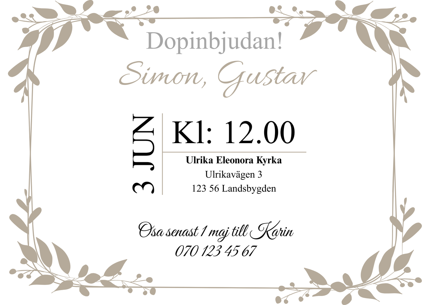 Dopinbjudan med egen bild - Bilo liggande A6 kort - Enkel