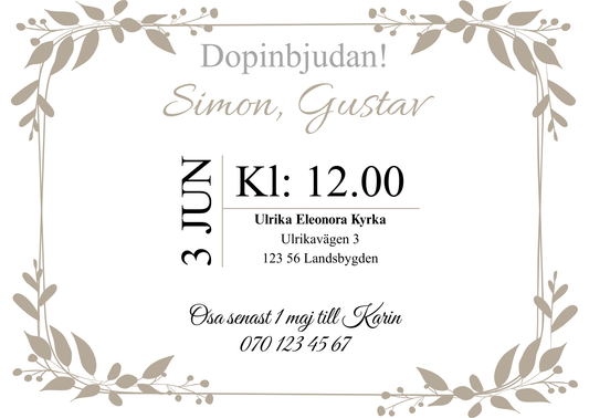 Dopinbjudan med egen bild - Bilo liggande A6 kort - Enkel