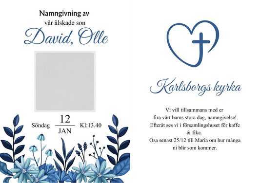 Inbjudan till namngivelse med egen bild & text - Lucas dubbelsidig