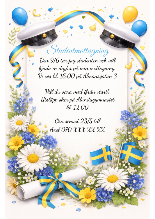 Student Reception Cards Flowers - 105x148mm - design on ready-made template