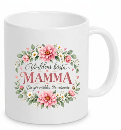 Mugg Världens bästa mamma – Rosa blommor