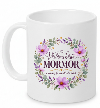 Mugg Världens bästa mormor – Lila blommor