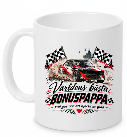 Mugg Världens bästa bonuspappa – Full gas och ett hjärta av guld 325ml
