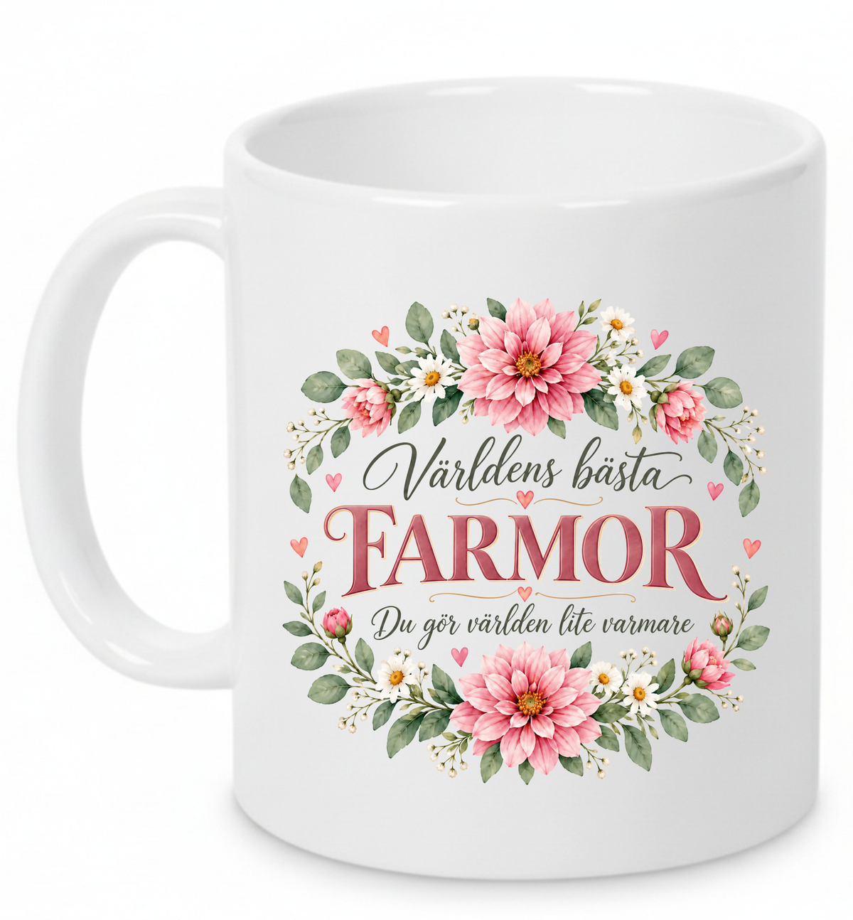 Mugg Världens bästa farmor – Rosa blommor