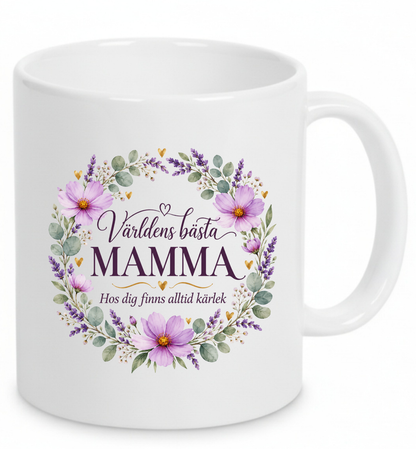 Mugg Världens bästa mamma – Lila blommor