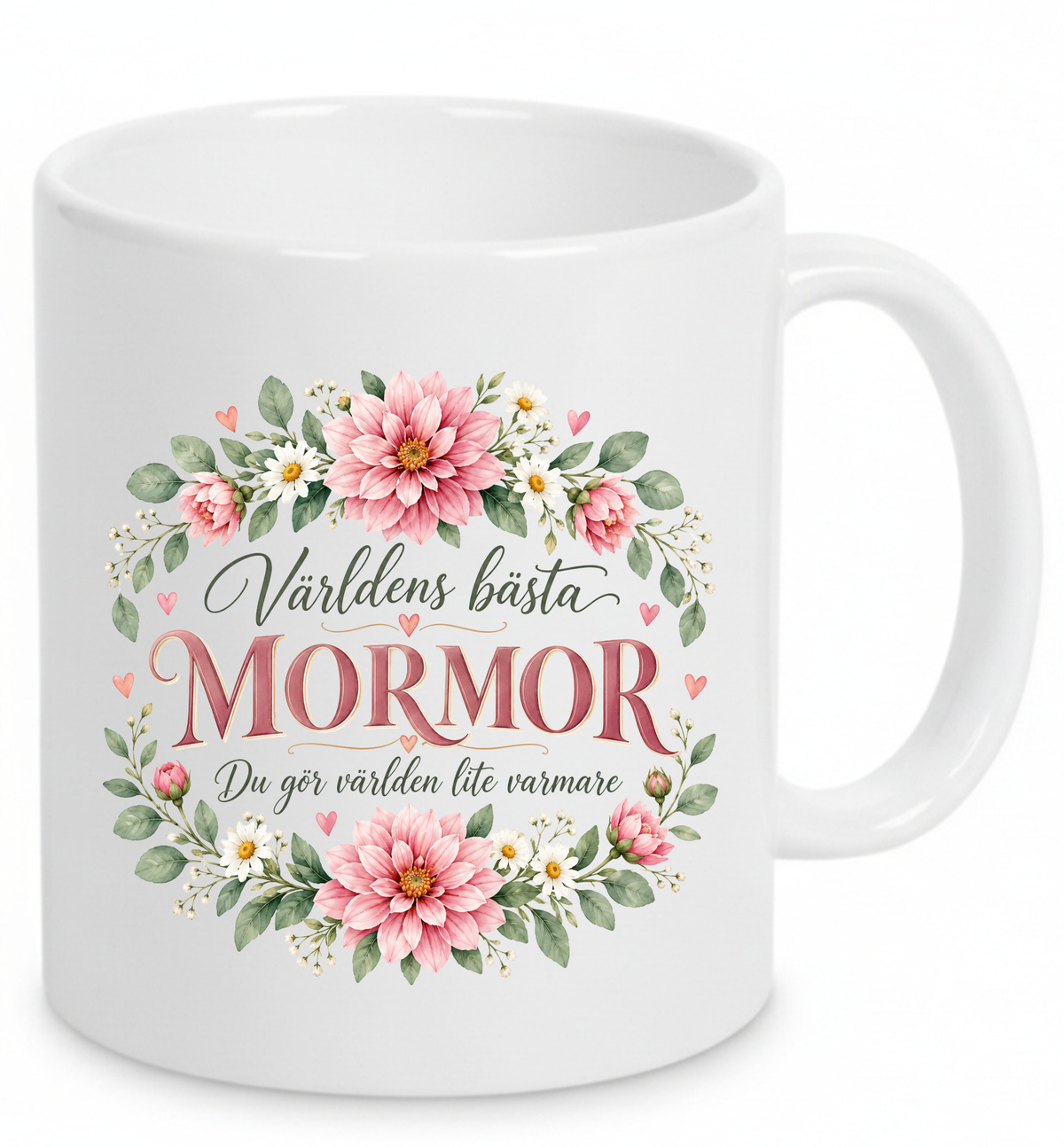 Mugg Världens bästa mormor – Rosa blommor