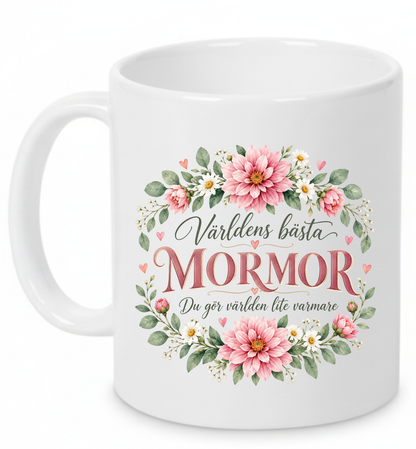 Mugg Världens bästa mormor – Rosa blommor