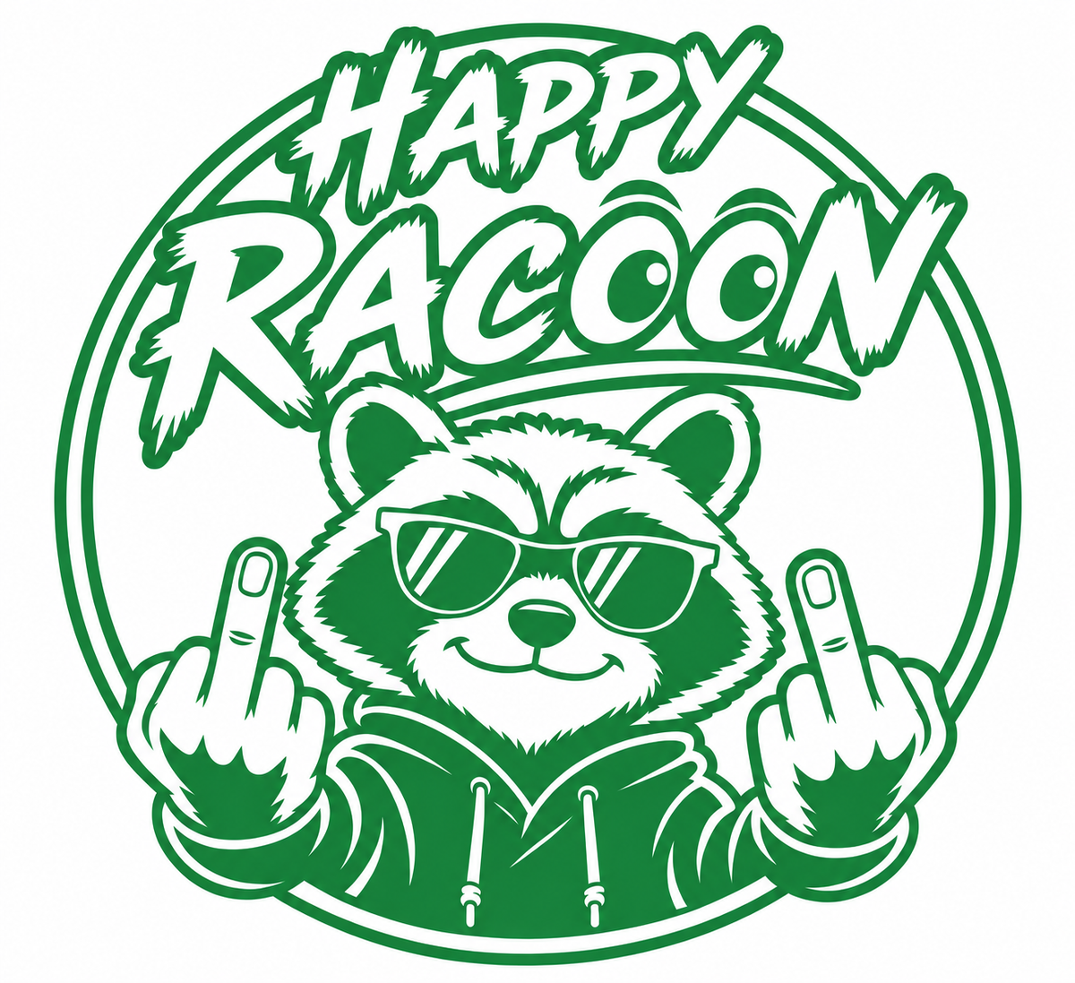 Happy Racoon – utskuren dekal med attityd