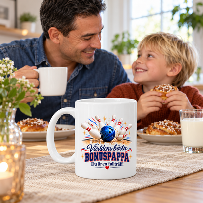 Mugg Världens bästa bonuspappa – Bowling, du är en fullträff! 325ml