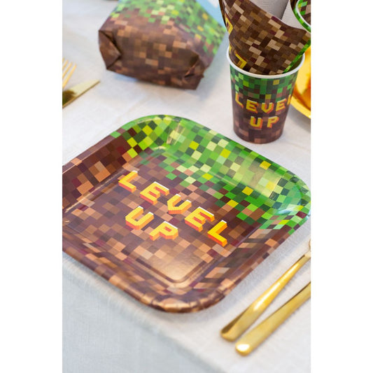 Pixel Level Up - Papperstallrik 8-pack