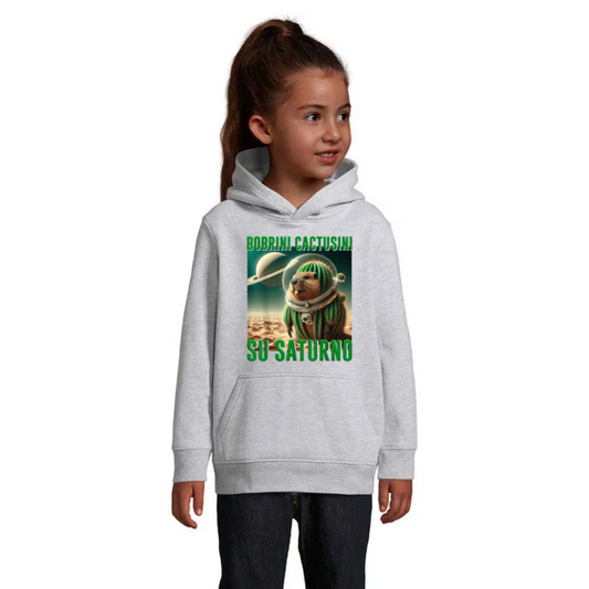 Bobrini Cactusini Su Saturno barnhoodie med färgstarkt rymdmotiv framtill