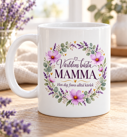 Mugg Världens bästa mamma – Lila blommor