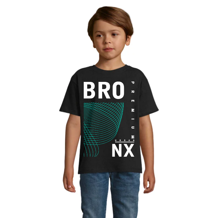 Bronx Urban T-shirt barn – grafiskt tryck med turkosa linjer