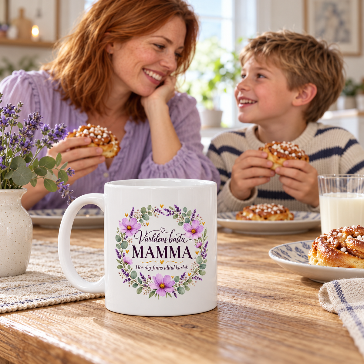 Mugg Världens bästa mamma – Lila blommor
