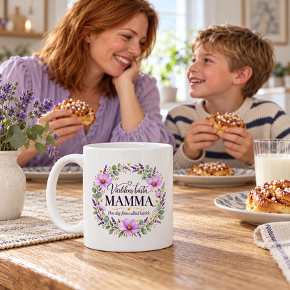 Mugg Världens bästa mamma – Lila blommor