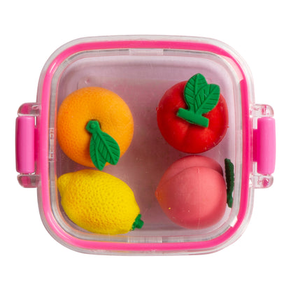 Roliga figursuddgummin i 4-pack formade som färgglada frukter till barn