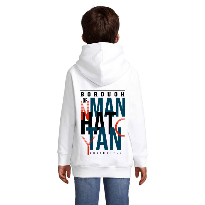 Manhattan NYC barnhoodie – grafiskt ryggtryck