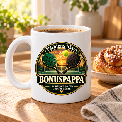 Mugg Världens bästa bonuspappa – Padelmotiv 325ml