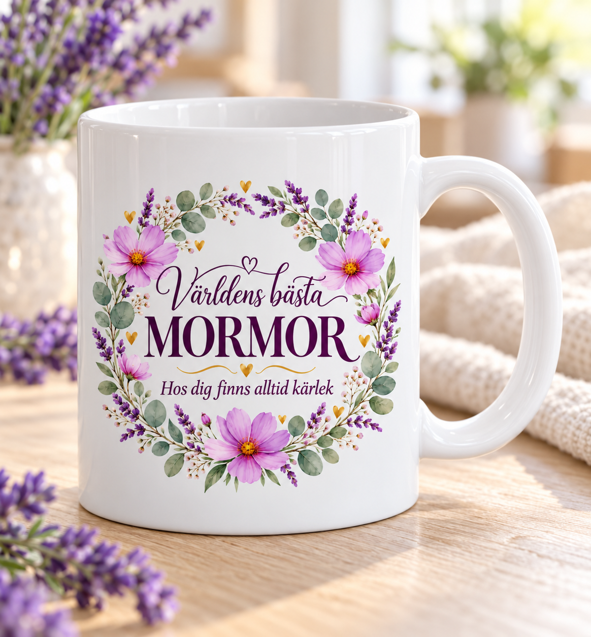 Mugg Världens bästa mormor – Lila blommor