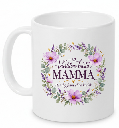 Mugg Världens bästa mamma – Lila blommor