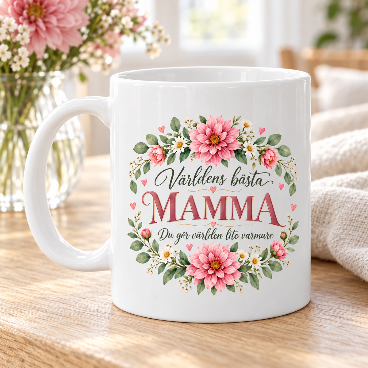 Mugg Världens bästa mamma – Rosa blommor