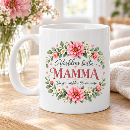 Mugg Världens bästa mamma – Rosa blommor
