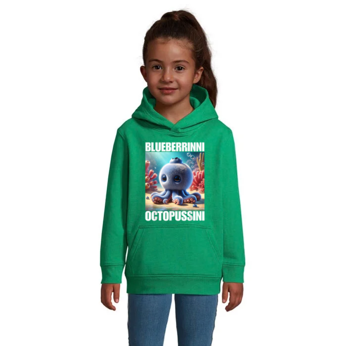 Blueberrinni Octopussini barnhoodie med färgstarkt bläckfiskmotiv framtill