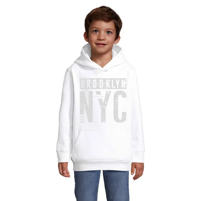 Brooklyn NYC barnhoodie – ljusgrått vintagetryck