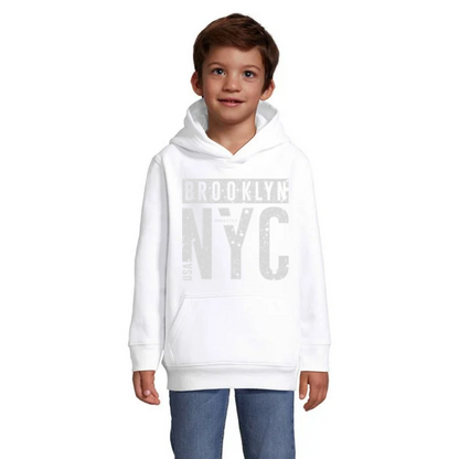 Brooklyn NYC barnhoodie – ljusgrått vintagetryck