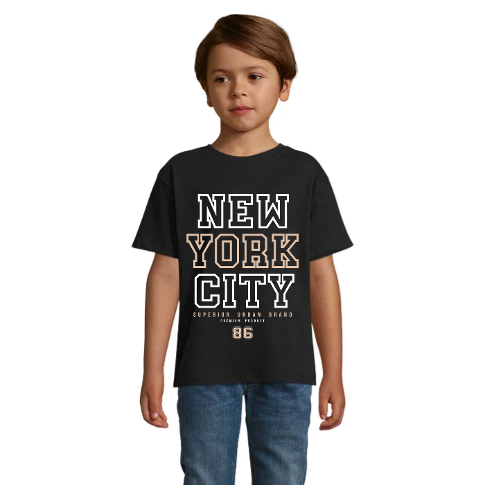 New York City 85 T-shirt barn – collegetryck i vitt och beige