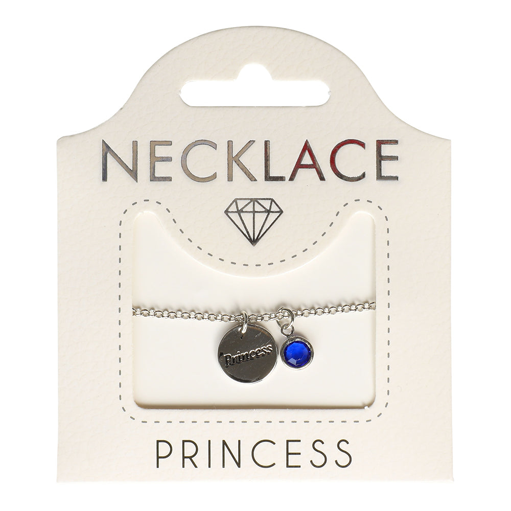 Elegant kopparpläterat halsband med glasdetaljer och budskapet eller motivet Princess.