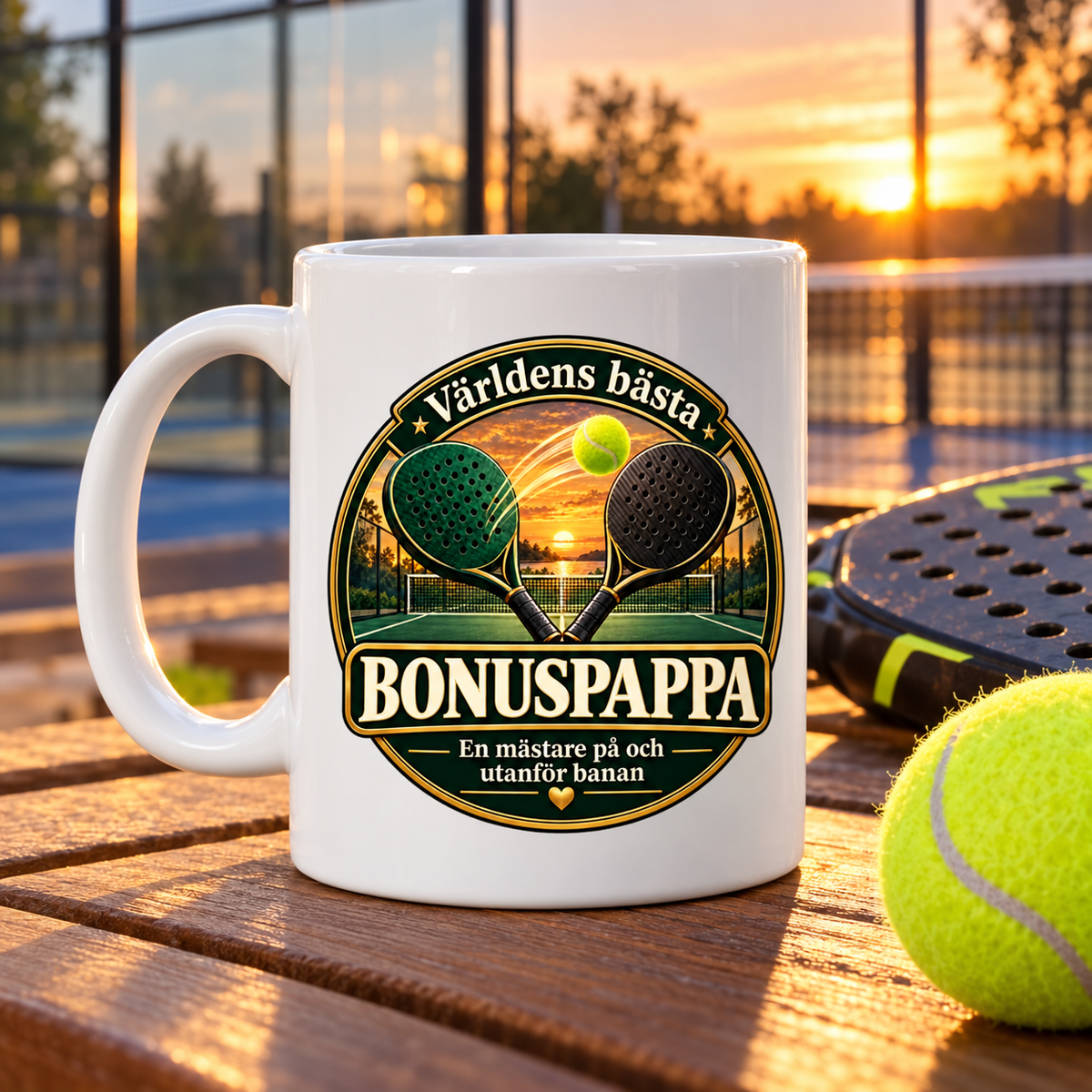 Mugg Världens bästa bonuspappa – Padelmotiv 325ml