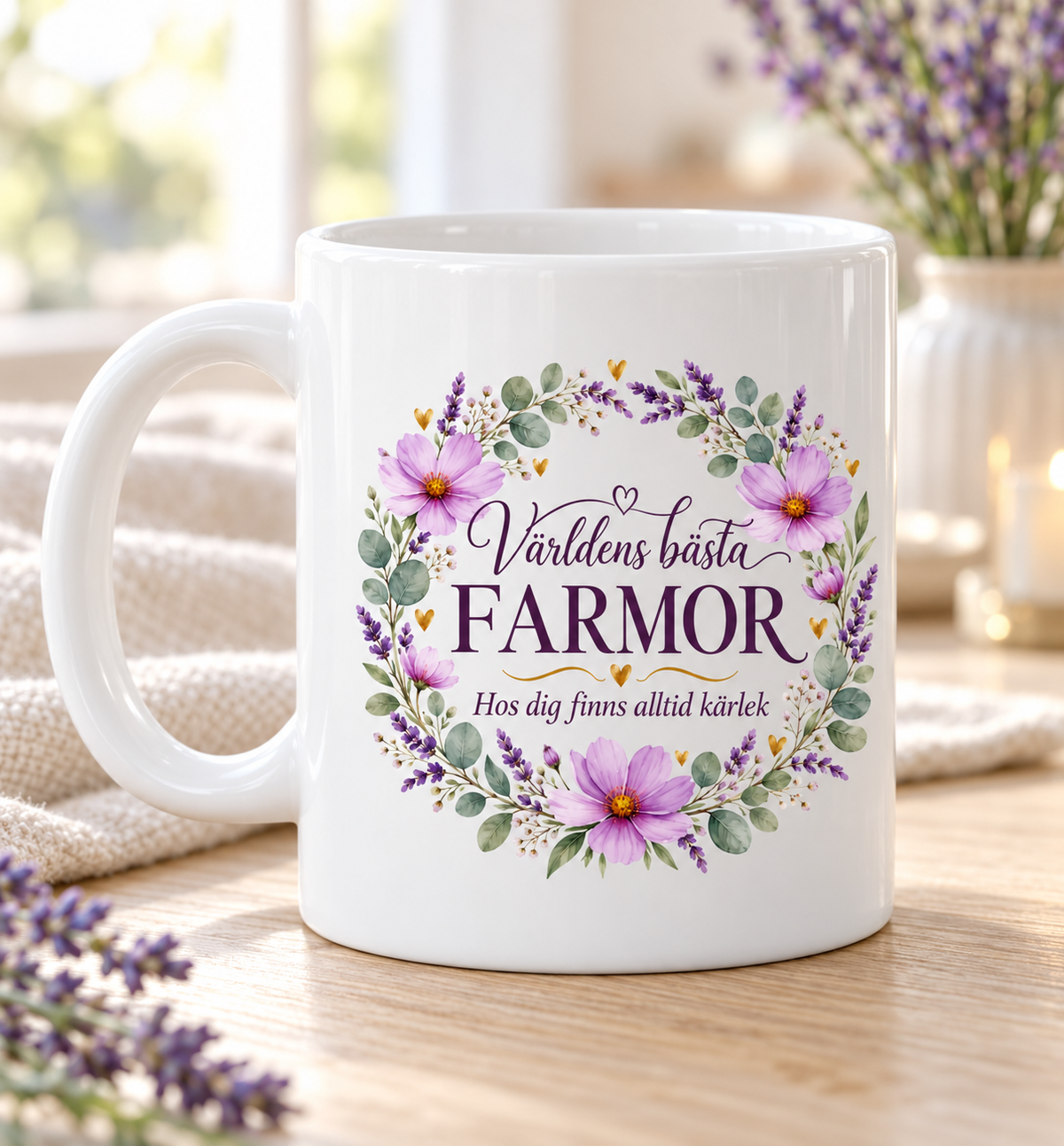 Mugg Världens bästa farmor – Lila blommor