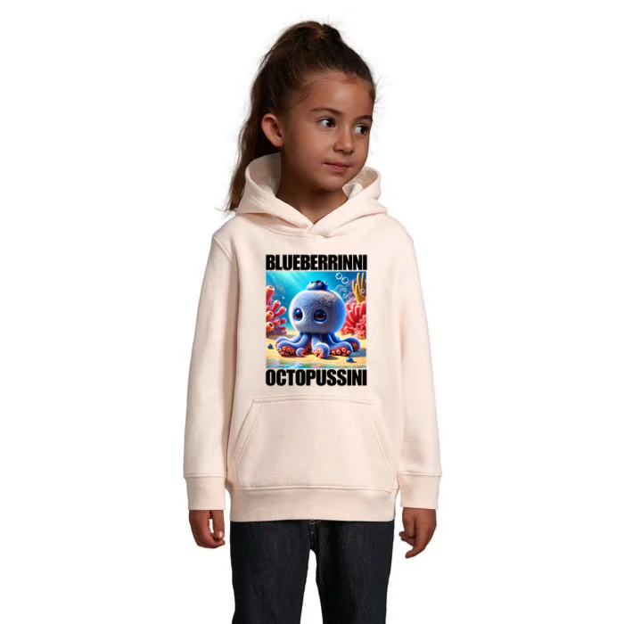 Blueberrinni Octopussini barnhoodie med färgstarkt bläckfiskmotiv framtill