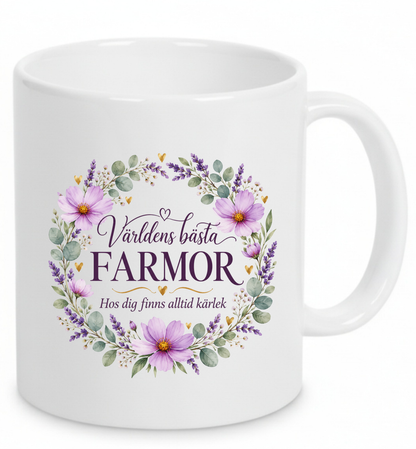 Mugg Världens bästa farmor – Lila blommor