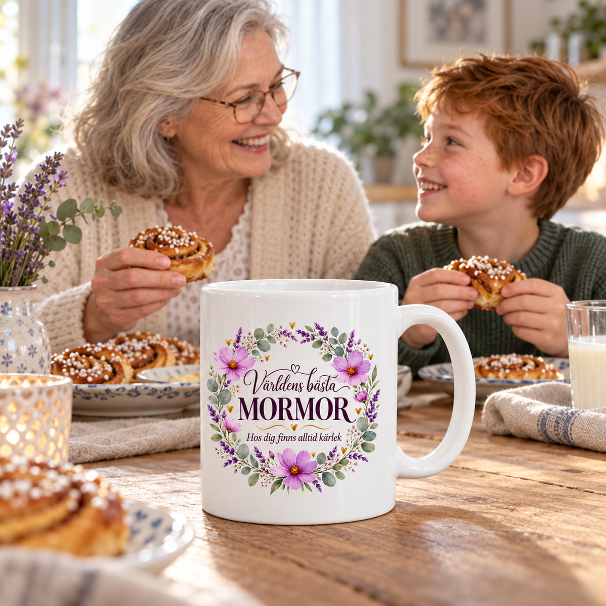 Mugg Världens bästa mormor – Lila blommor