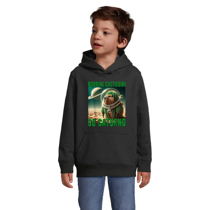 Bobrini Cactusini Su Saturno barnhoodie med färgstarkt rymdmotiv framtill