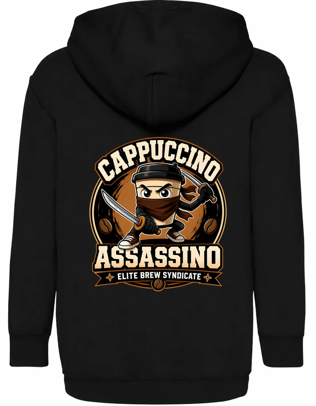 Brainrot Hoodie - Cappuccino Assasino, tryck bak