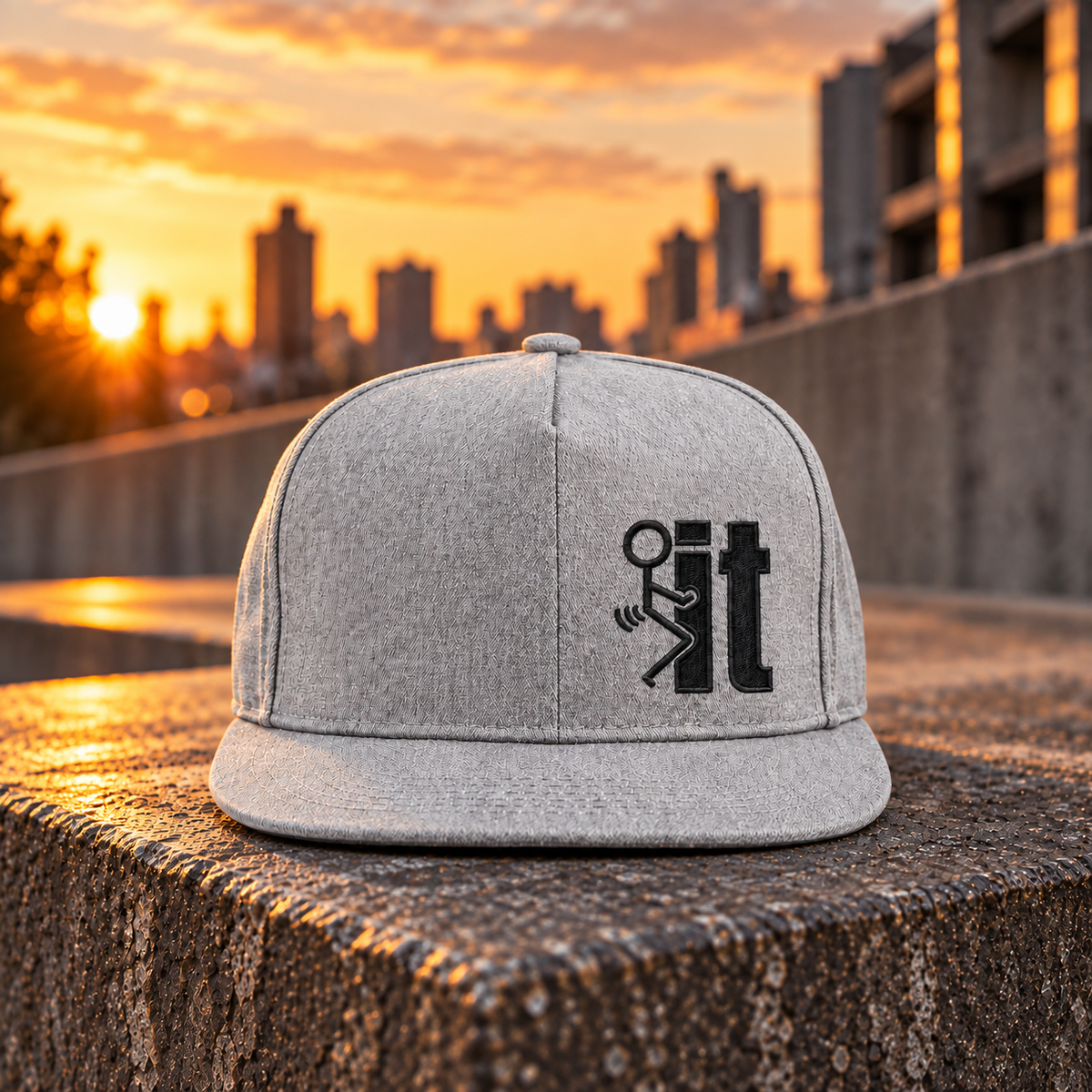 Fuck It-keps – grå snapback med svart brodyr