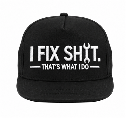 I Fix Shit-keps – svart snapback med brodyr