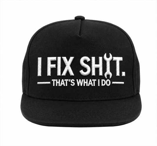 I Fix Shit-keps – svart snapback med brodyr